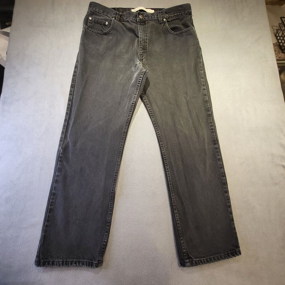 Arizona Original Jeans Mens 38x30 Black Straight Leg Distressed Denim